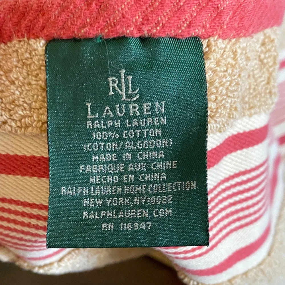 Lauren Ralph Lauren Tan and Red Striped  Hand Towel